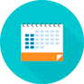 Um circulo azul de fundo com uma calendário em primeiro plano